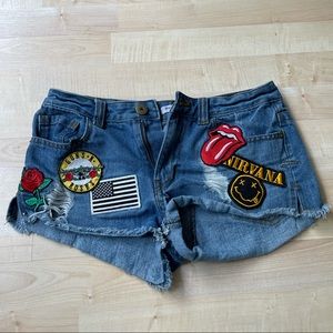 Patched Denim Shorts